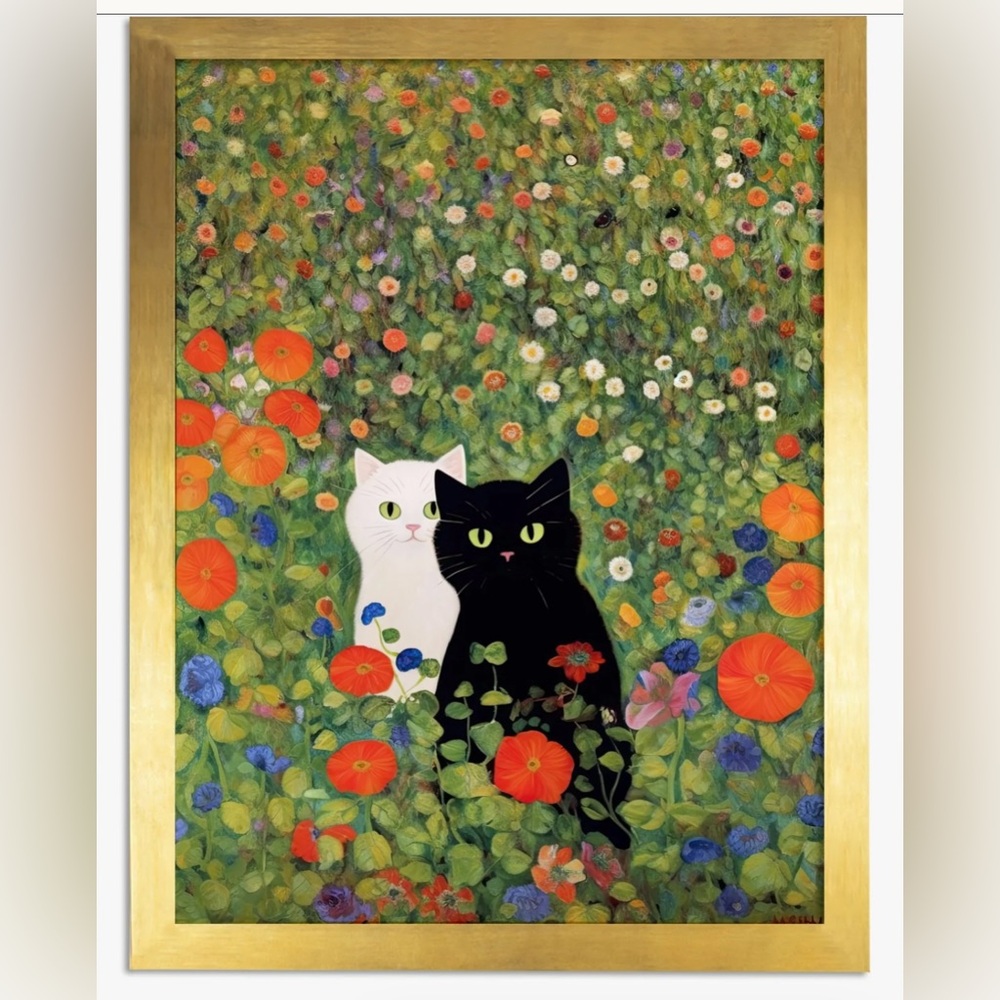 Klimt-Inspired Cat Garden Art Framed 8x10 Print